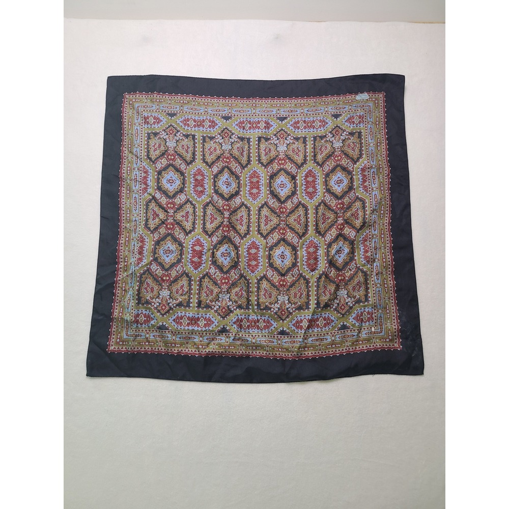 Liberty of London 26x26 Scarf Vintage Boho Black Red Gold Silk Geometric Paisley